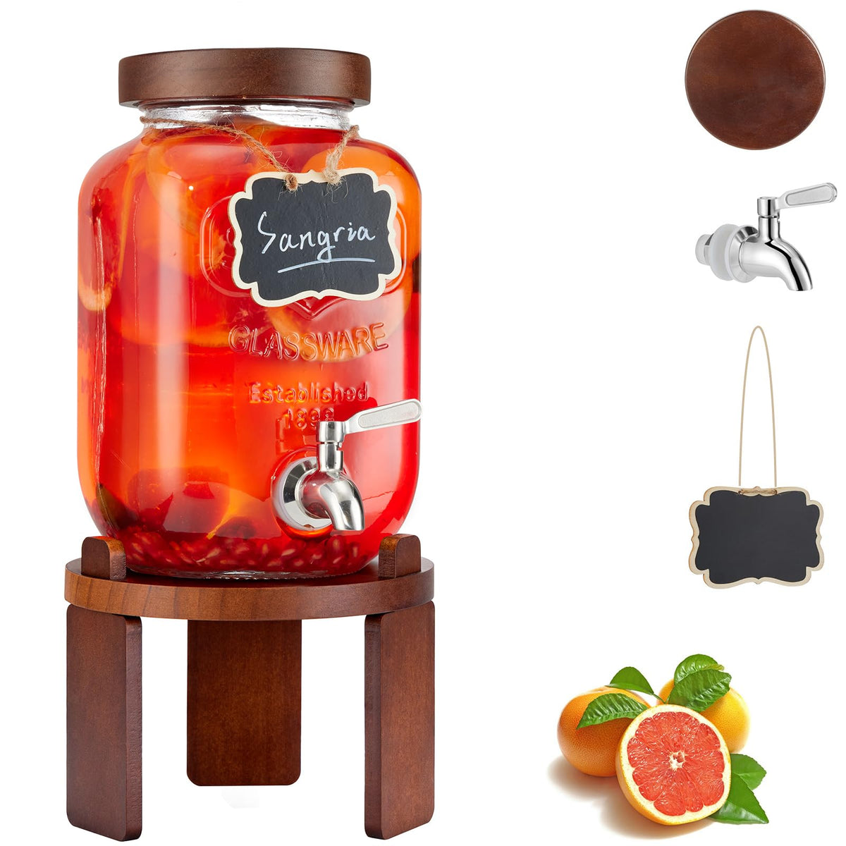 1 Gallon Glass Beverage Dispenser with Stainless Steel Spigot C201