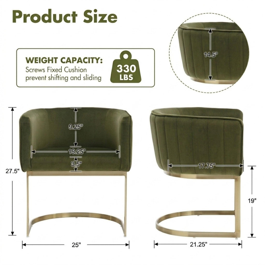 Olive Green and Gold Velvet Dining Chairs Set of 2 H416607