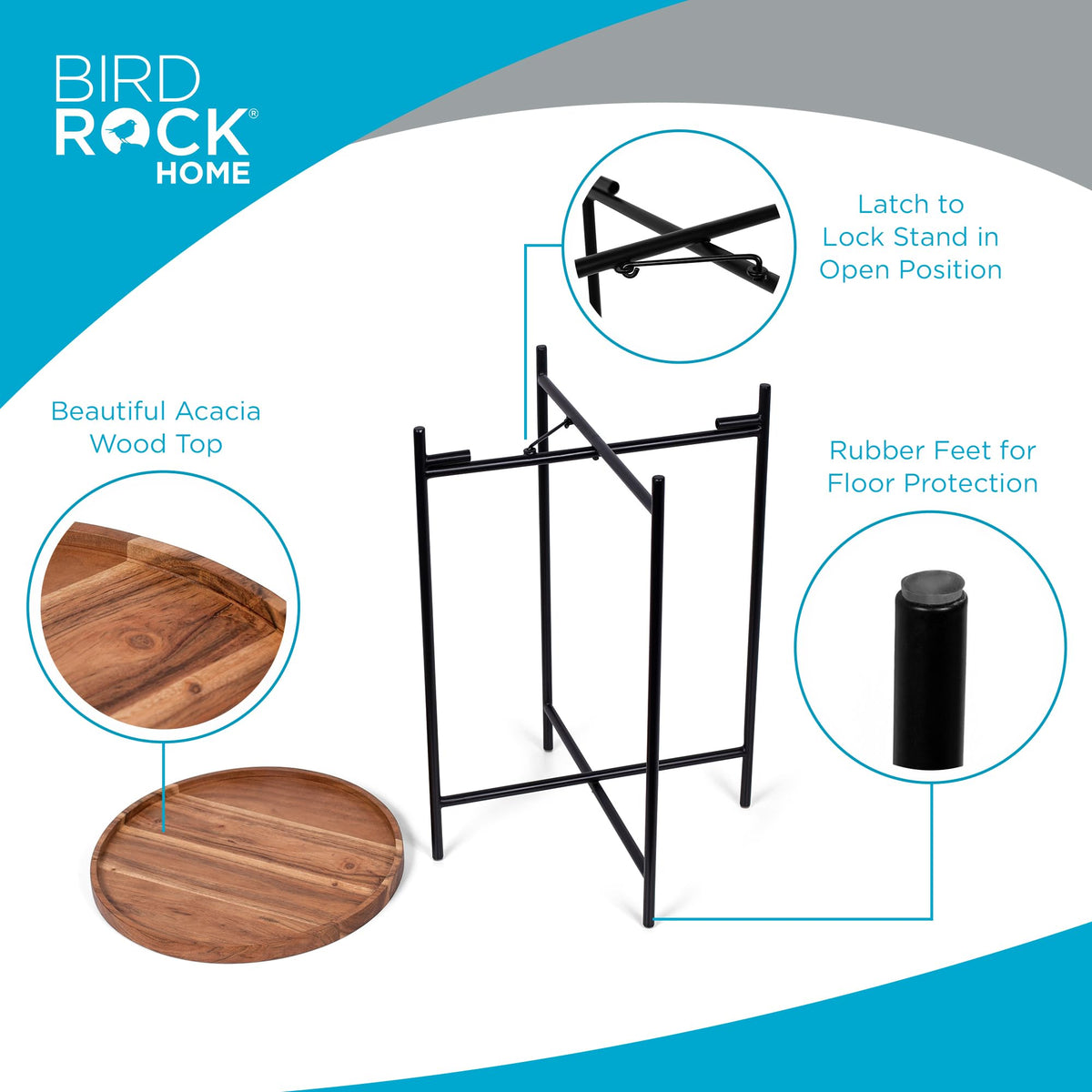 Folding Side Table with Removable Wood Tray Top J897446