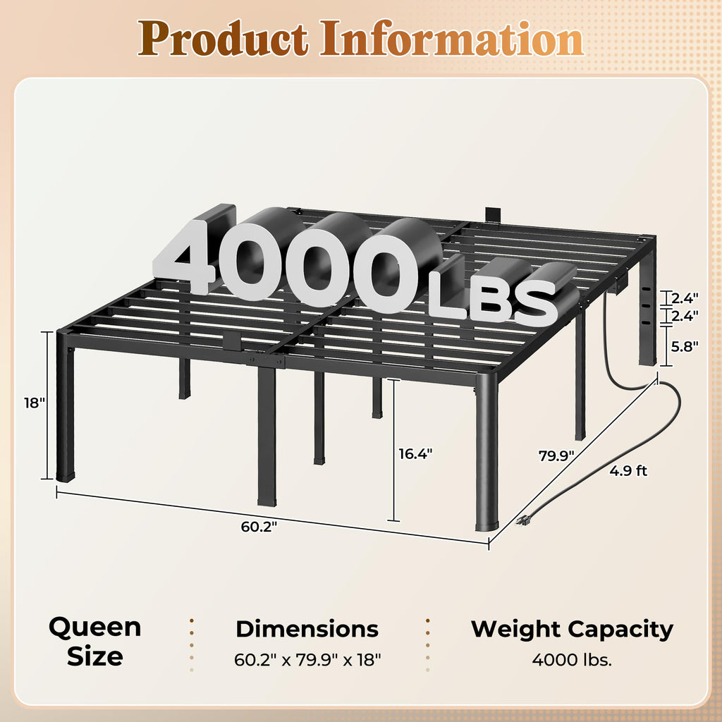 Queen Bed Frame with Charging Station N7094