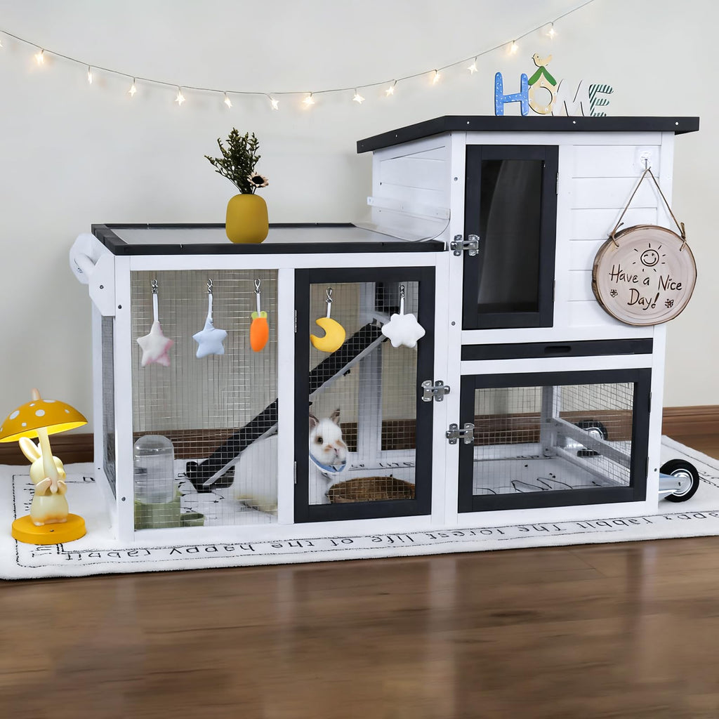 2-Story Rabbit Hutch with Pull-Out Tray & Wheels Q2743