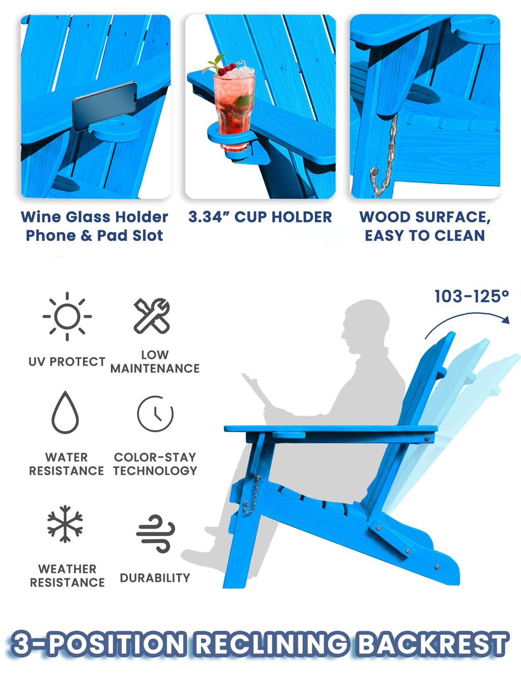Folding Adirondack Chair with 2 Cup Holders H906