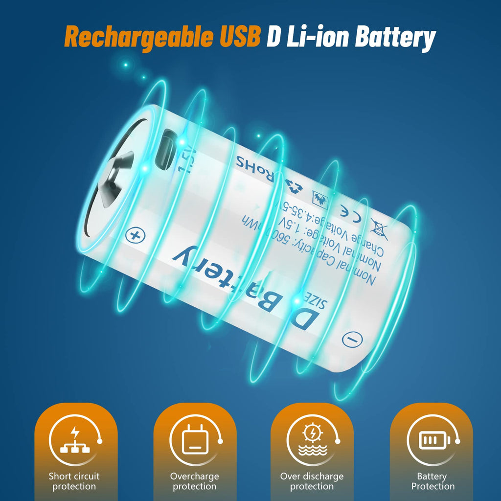 Rechargeable Lithium D Batteries 4 Pack J463
