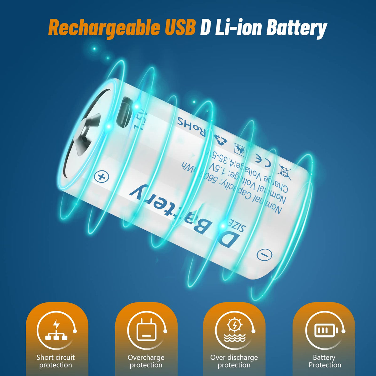 Rechargeable Lithium D Batteries 4 Pack J463