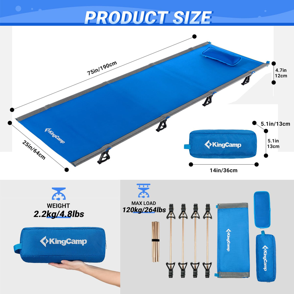 Ultralight Camping Cot 265 Lbs Blue B48147