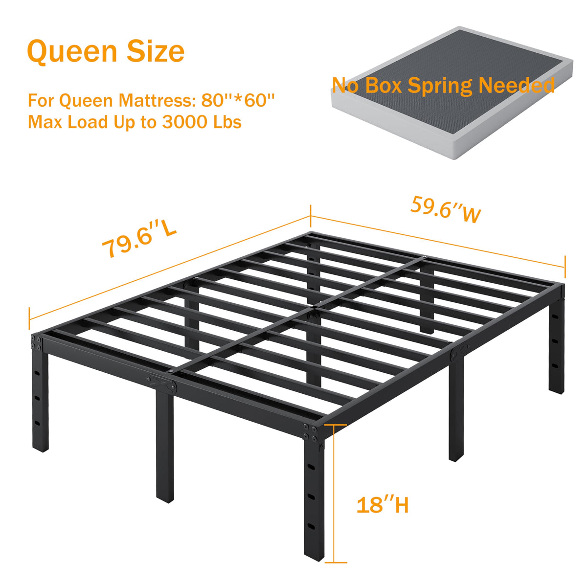 Queen Size 18 Inch Metal Platform Bed Frame F167