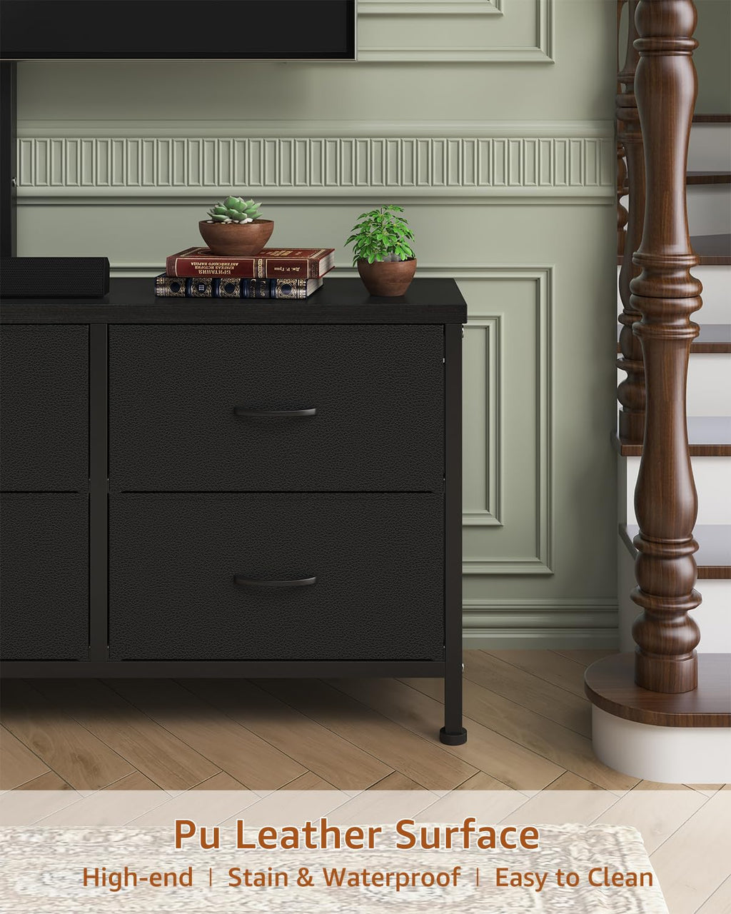 Black 6 Drawer TV Stand with Mount L5091