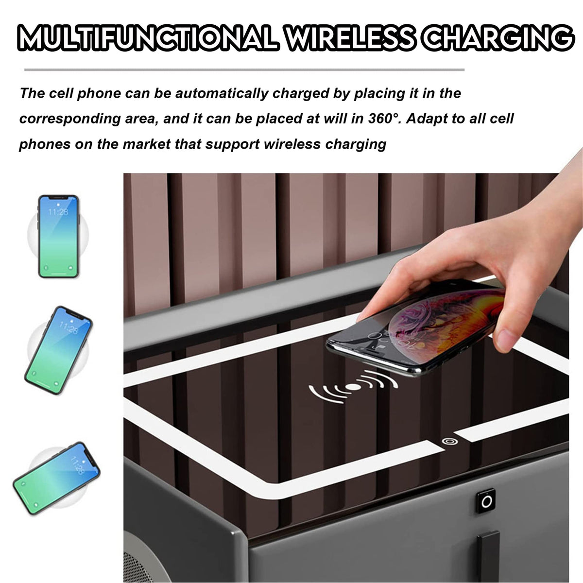 Gray Nightstands with Wireless Charging Station and USB Charging C345