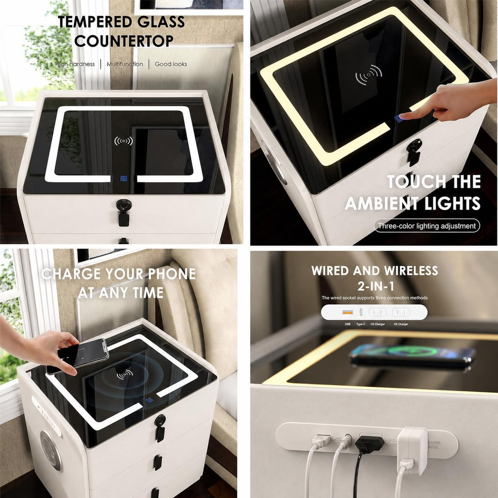 Wireless Charging Nightstand with Fingerprint Lock Z317
