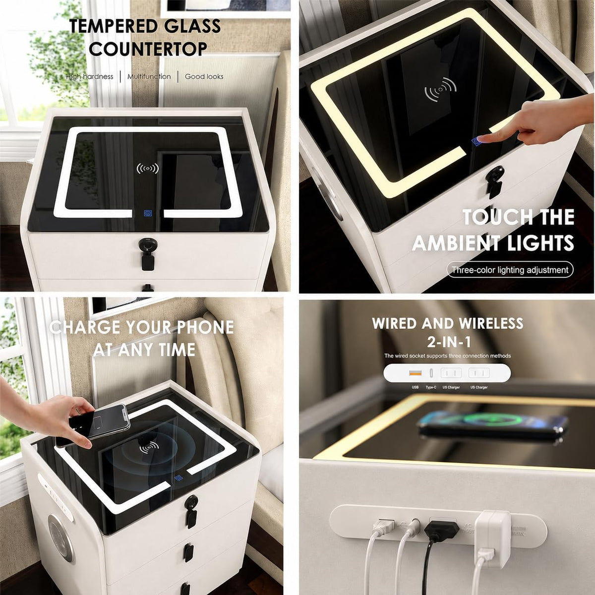 Wireless Charging Nightstand with Fingerprint Lock Z317