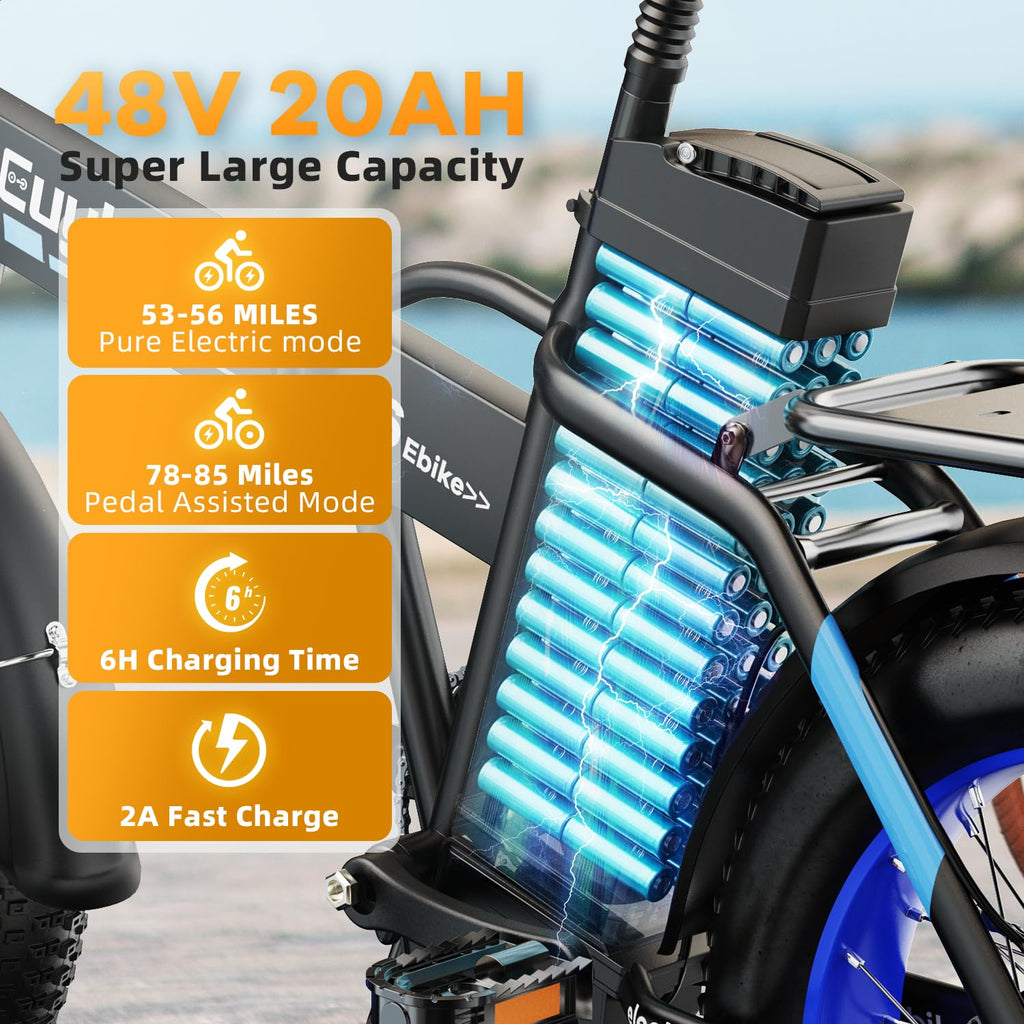1000W Folding Electric Bike 48V 20AH Removable Battery 20" Fat Tire O495