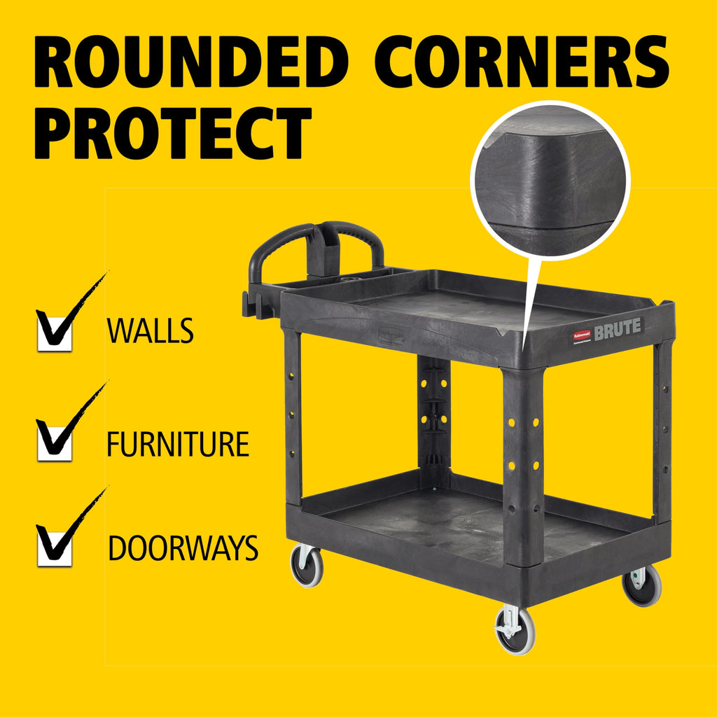 Black 2-Shelf Utility Cart with Lipped Shelves V538