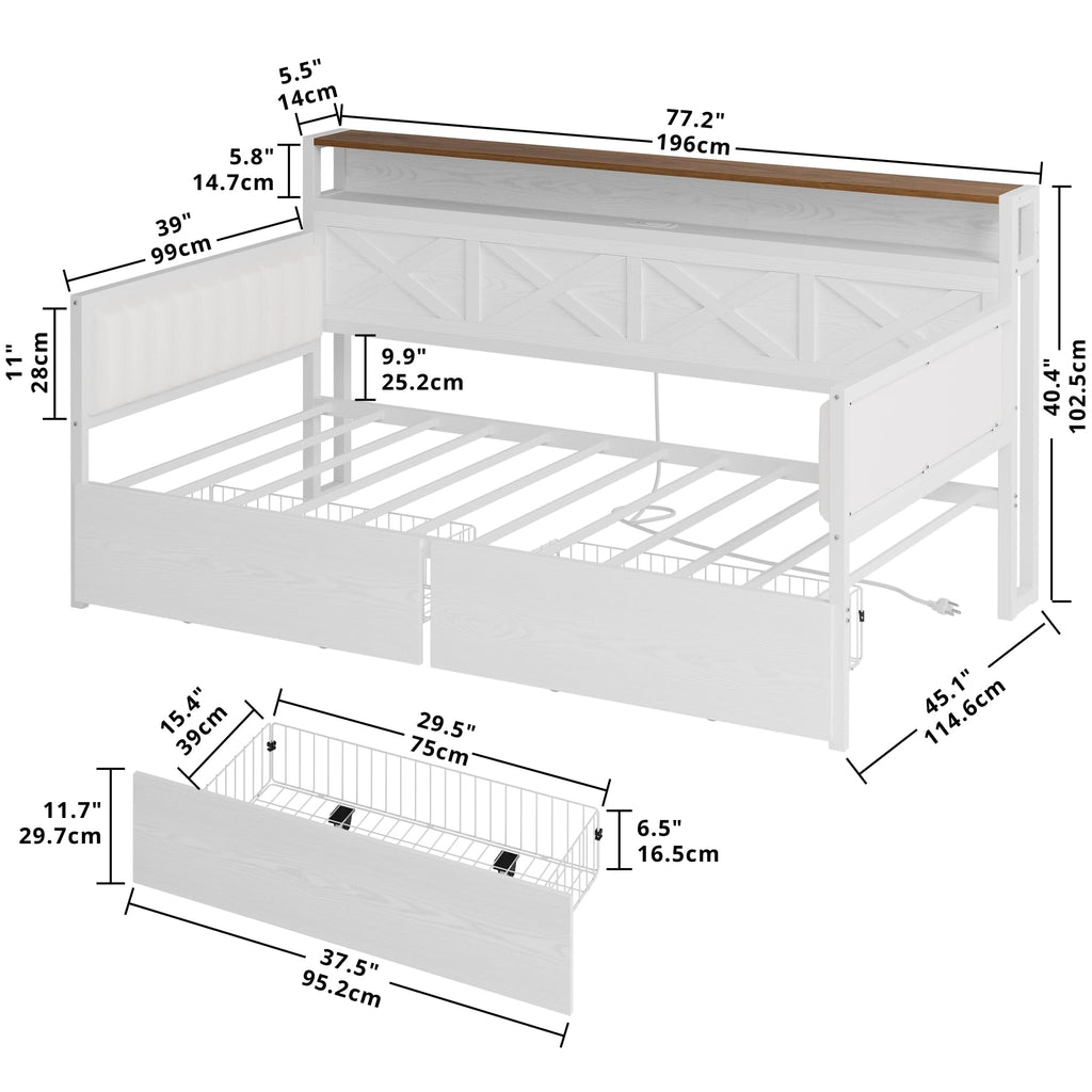 White Twin Daybed with Storage Drawers L556766