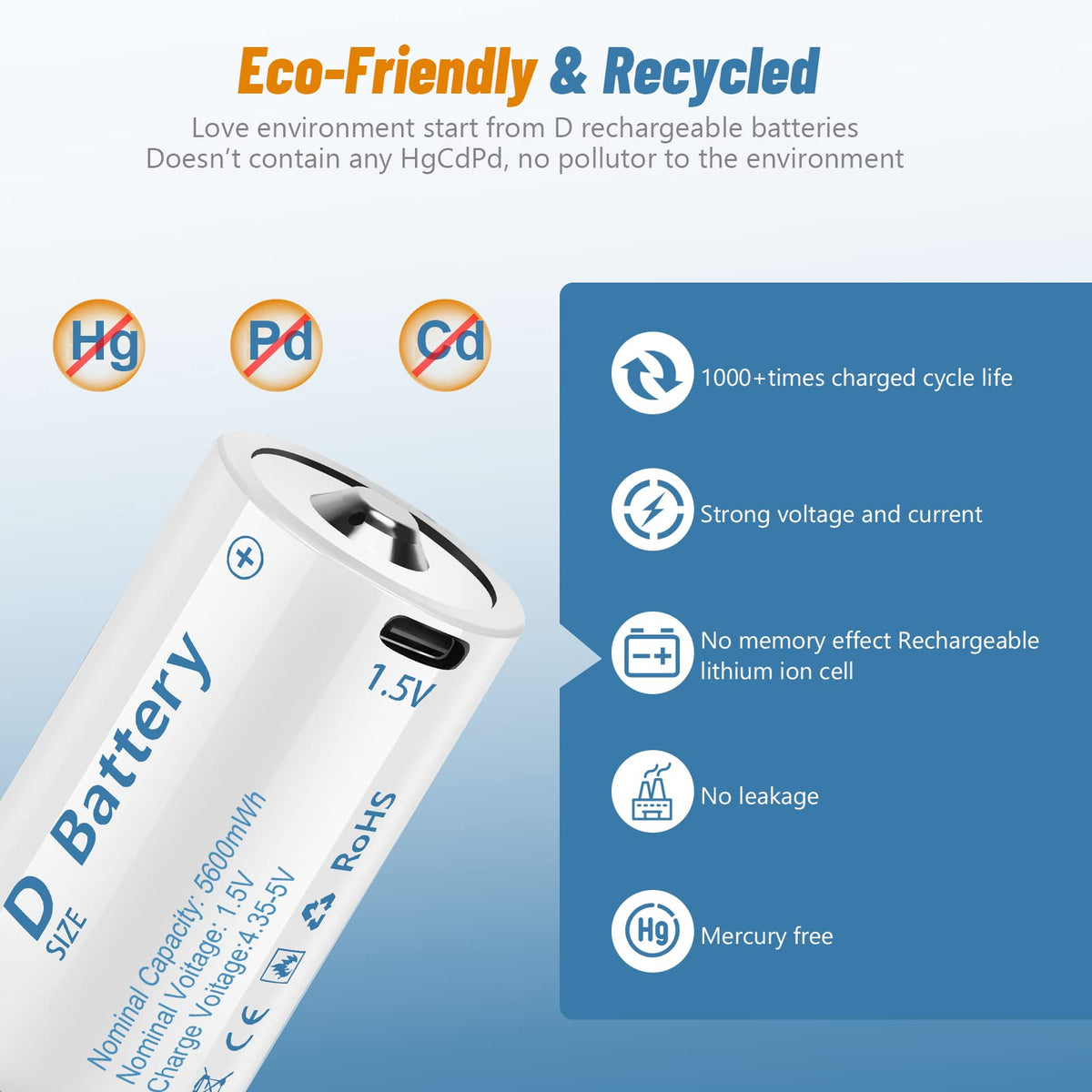 Rechargeable Lithium D Batteries 4 Pack J463
