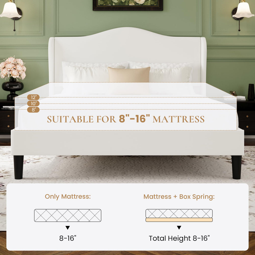 Queen Size Bed Frame with Wingback Headboard P22291