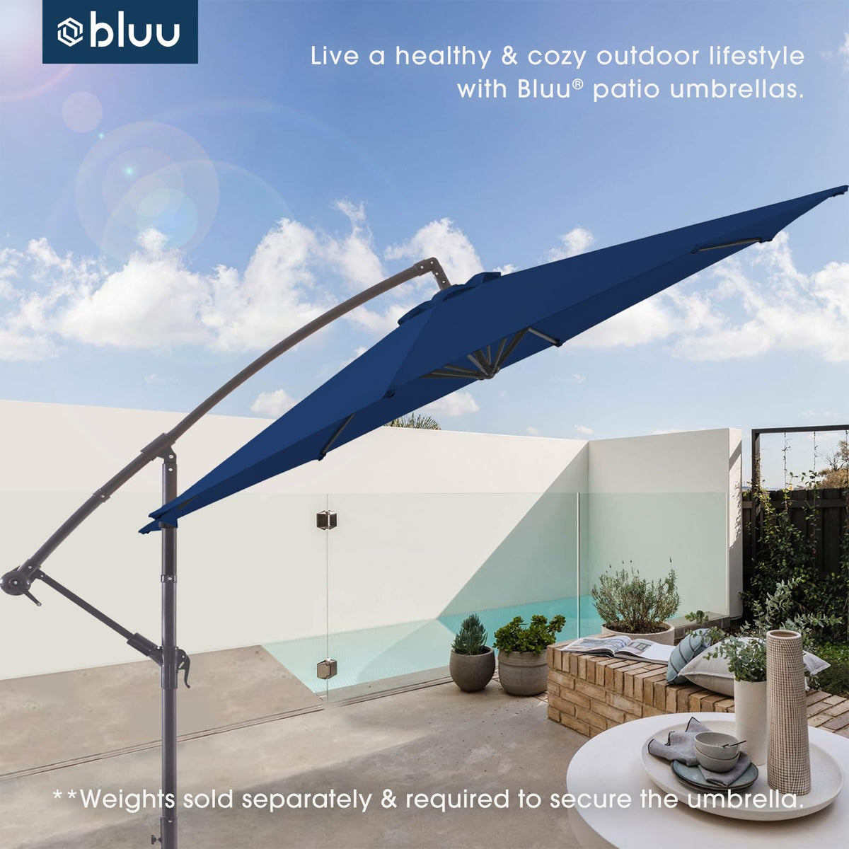 10 FT Navy Blue Patio Offset Umbrella Q8377