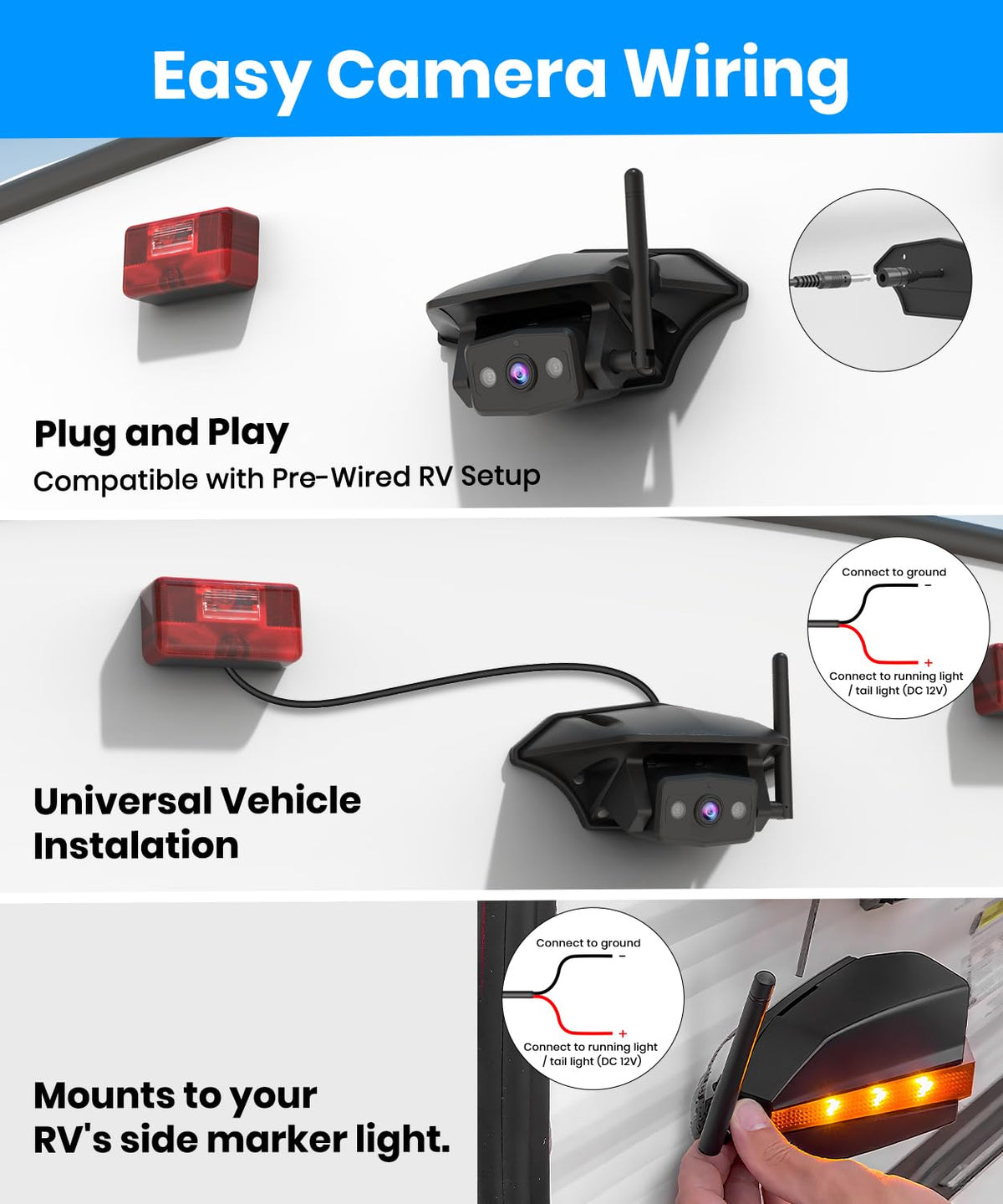 Wireless RV Backup Camera with Triple-Split Screen W250944