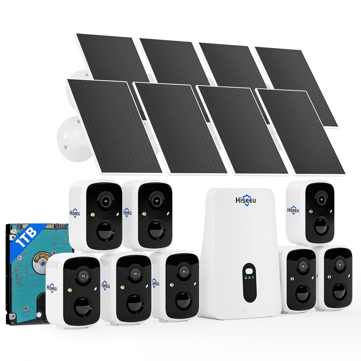 Solar Security Cameras Wireless Outdoor System, 8 Cam-Kit, 4MP Color Night Vision, 1TB HDD Y252