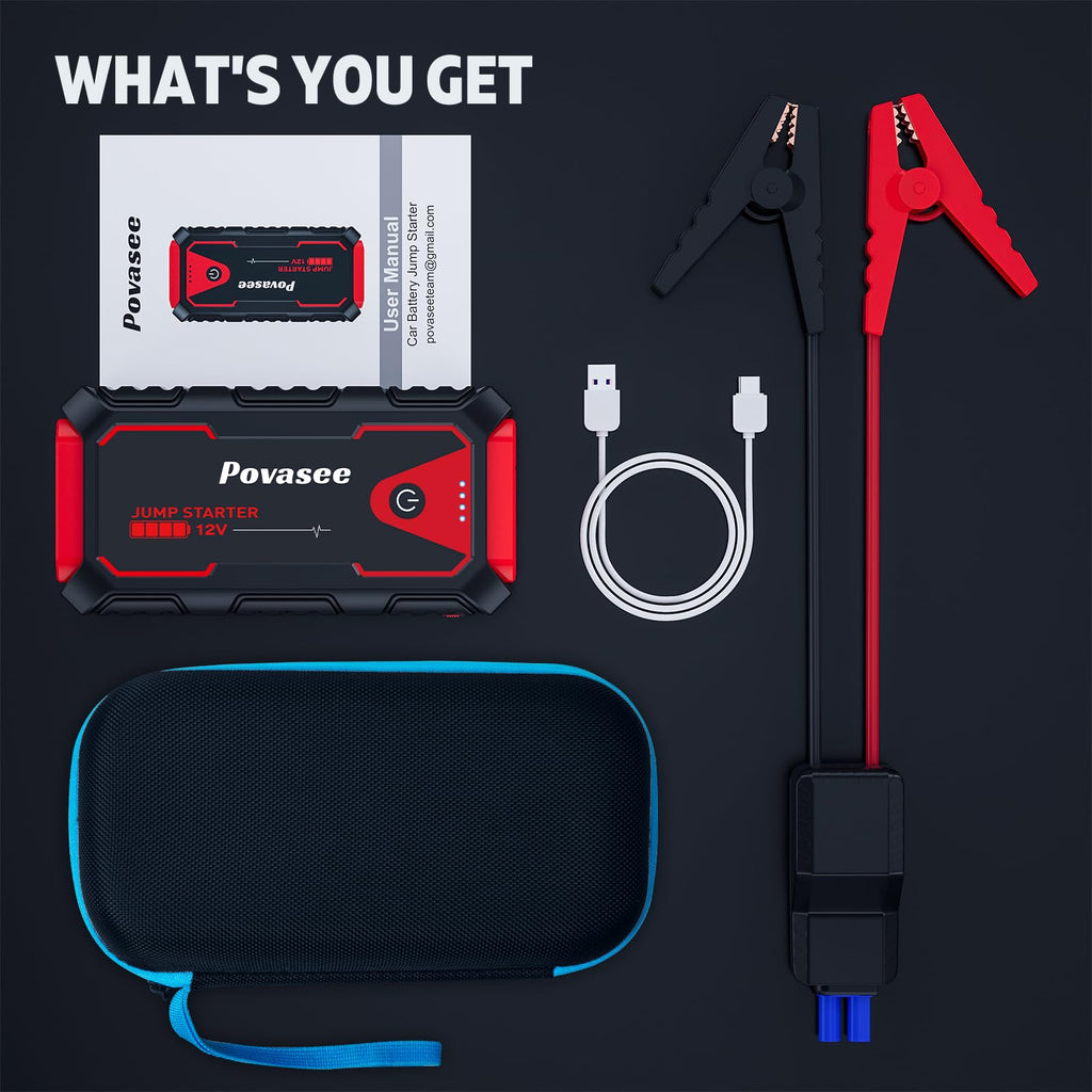 5000A 12V Portable Jump Starter with USB Dual Output LED Light Storage Case O3096