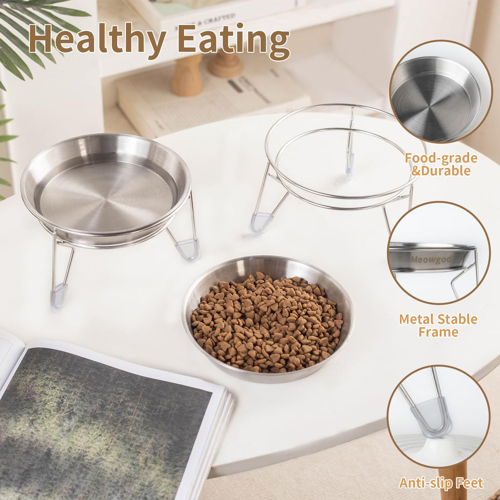 6.7" Elevated Stainless Steel Cat Bowls with Anti-Slip Stand P966208