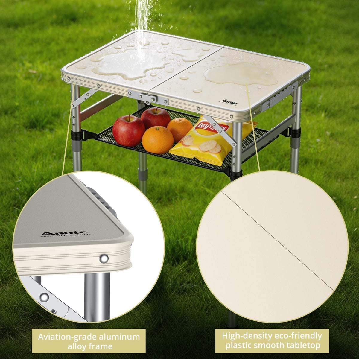 2 ft Small Folding Table, 3 Adjustable Height W1326