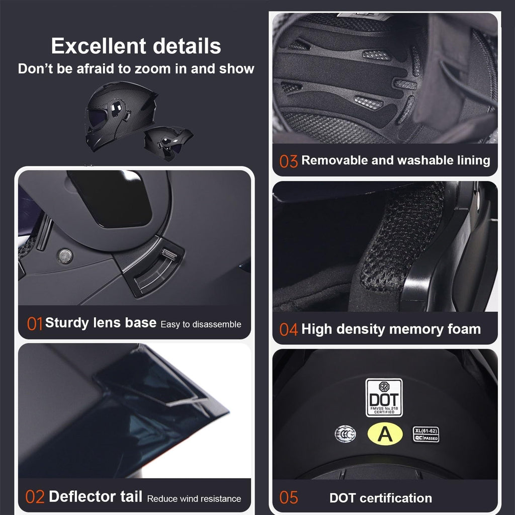 DOT Approved Full Face Flip up Anti-Fog Double Visor Motorcycle Helmet G790