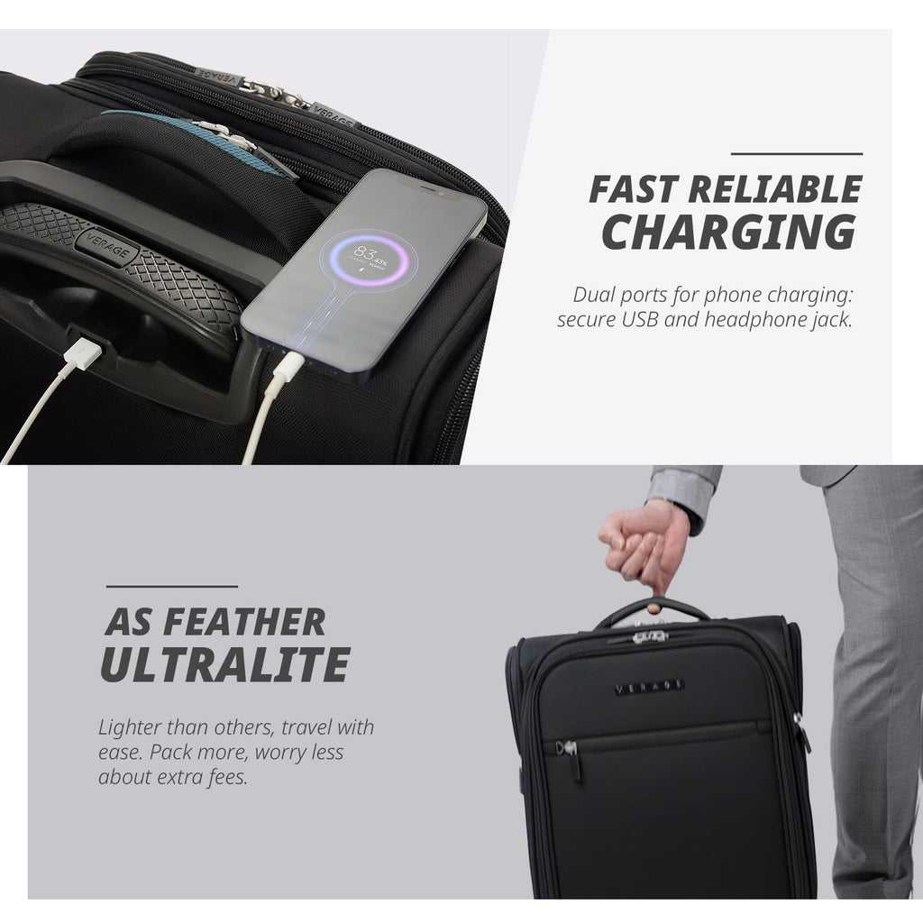 14 inch Black Softside Underseat Carry On Luggage with Wheels Y8460