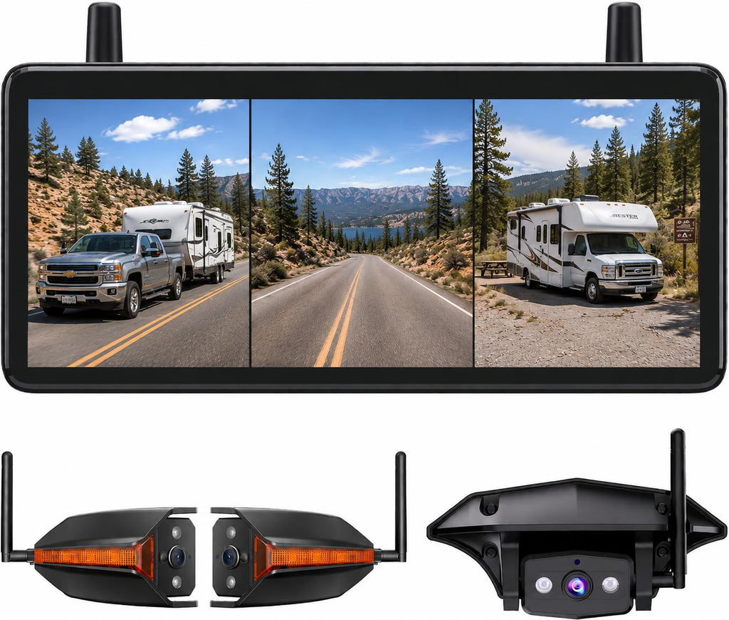Wireless RV Backup Camera with Triple-Split Screen W250944