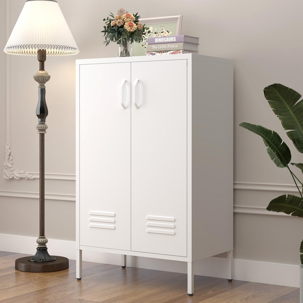 White 2 Door Metal Storage Cabinet with Shelves W181988
