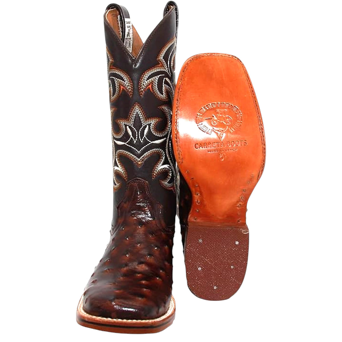 Brown Ostrich Print Leather Cowboy Boots Z5661