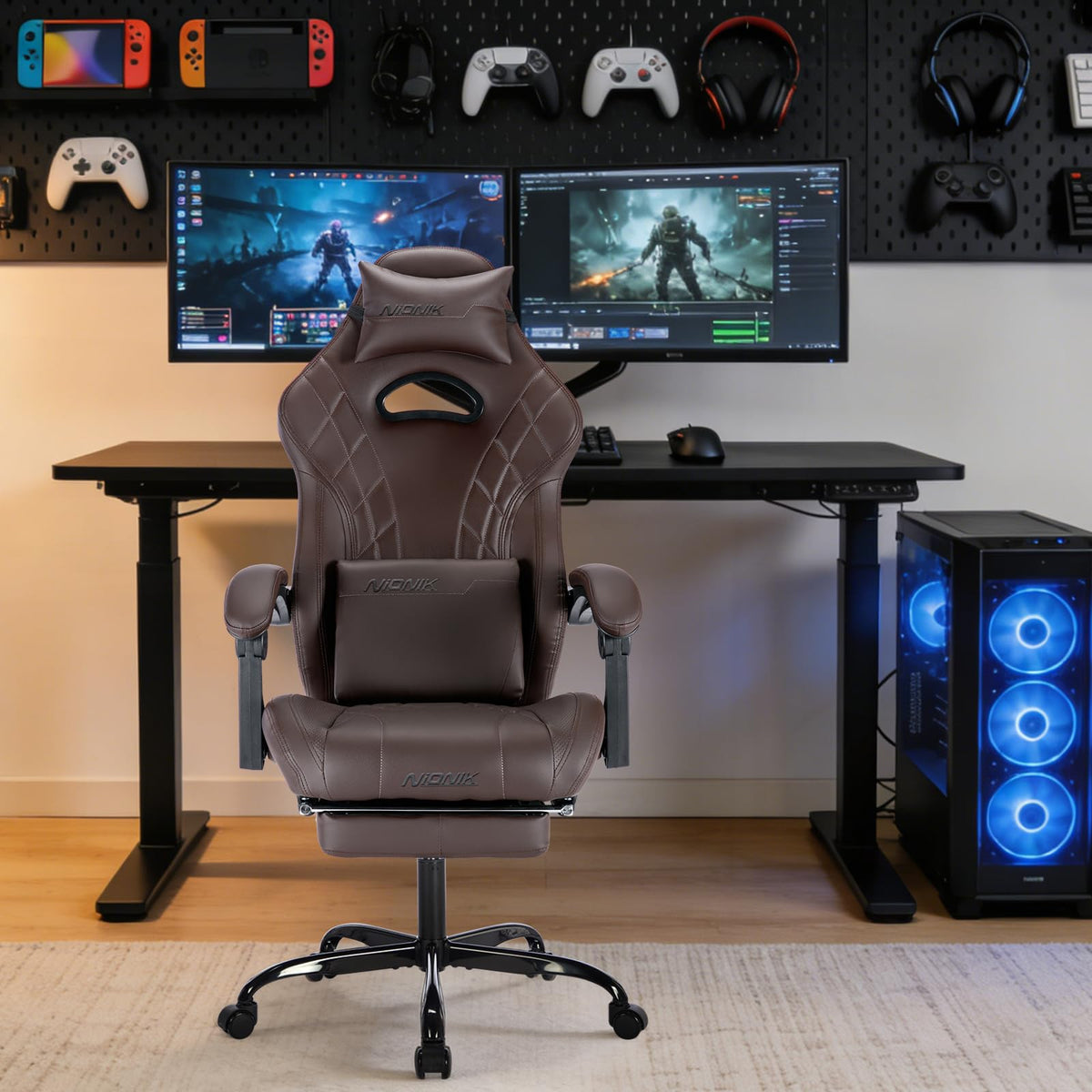 Gaming Chair with Footrest and Massage Lumbar Support I20489