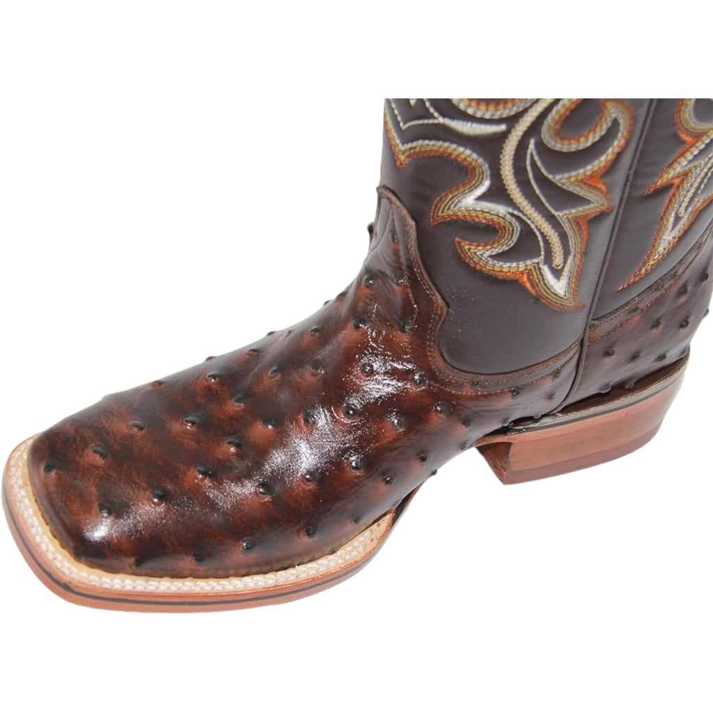 Brown Ostrich Print Leather Cowboy Boots Z5661