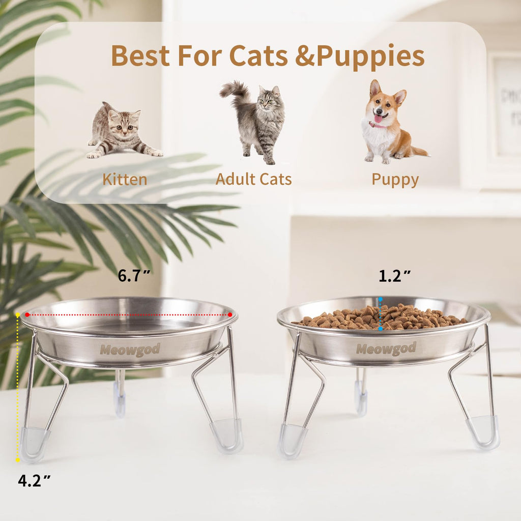6.7" Elevated Stainless Steel Cat Bowls with Anti-Slip Stand P966208