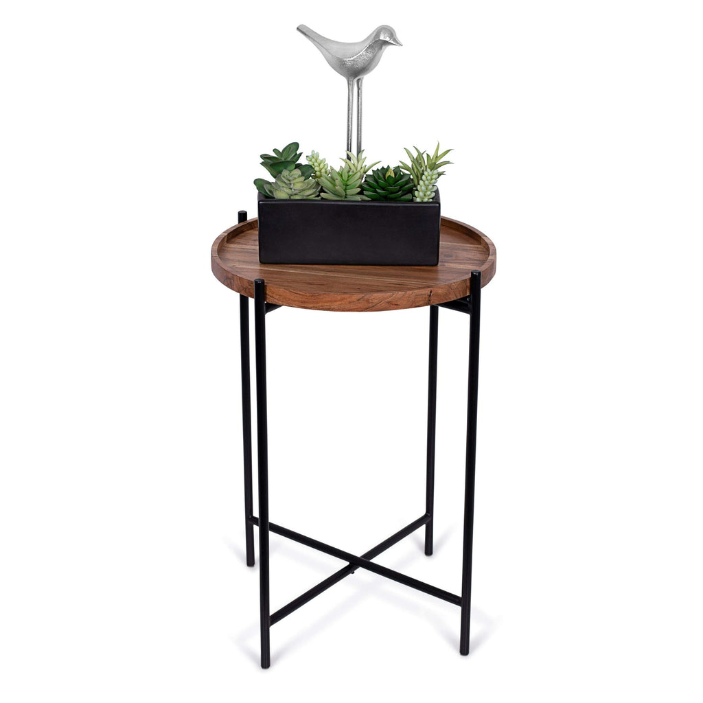 Folding Side Table with Removable Wood Tray Top J897446