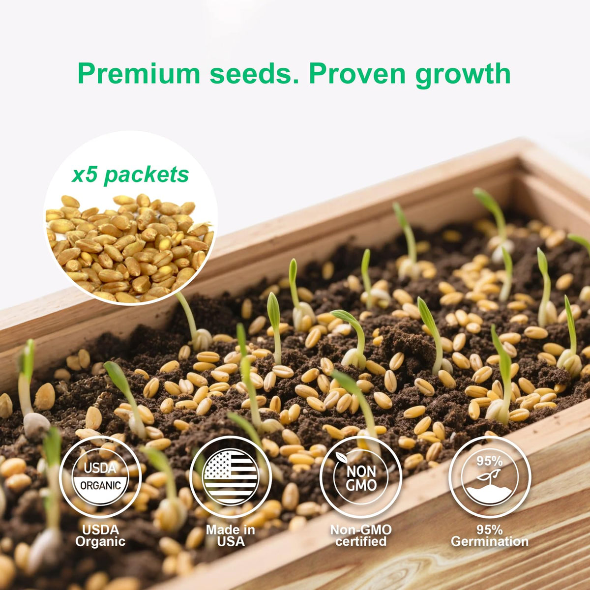 Non-GMO Wheatgrass Cat Grass Kit with Wood Planter Soil & Tools 17-Piece Set R2489