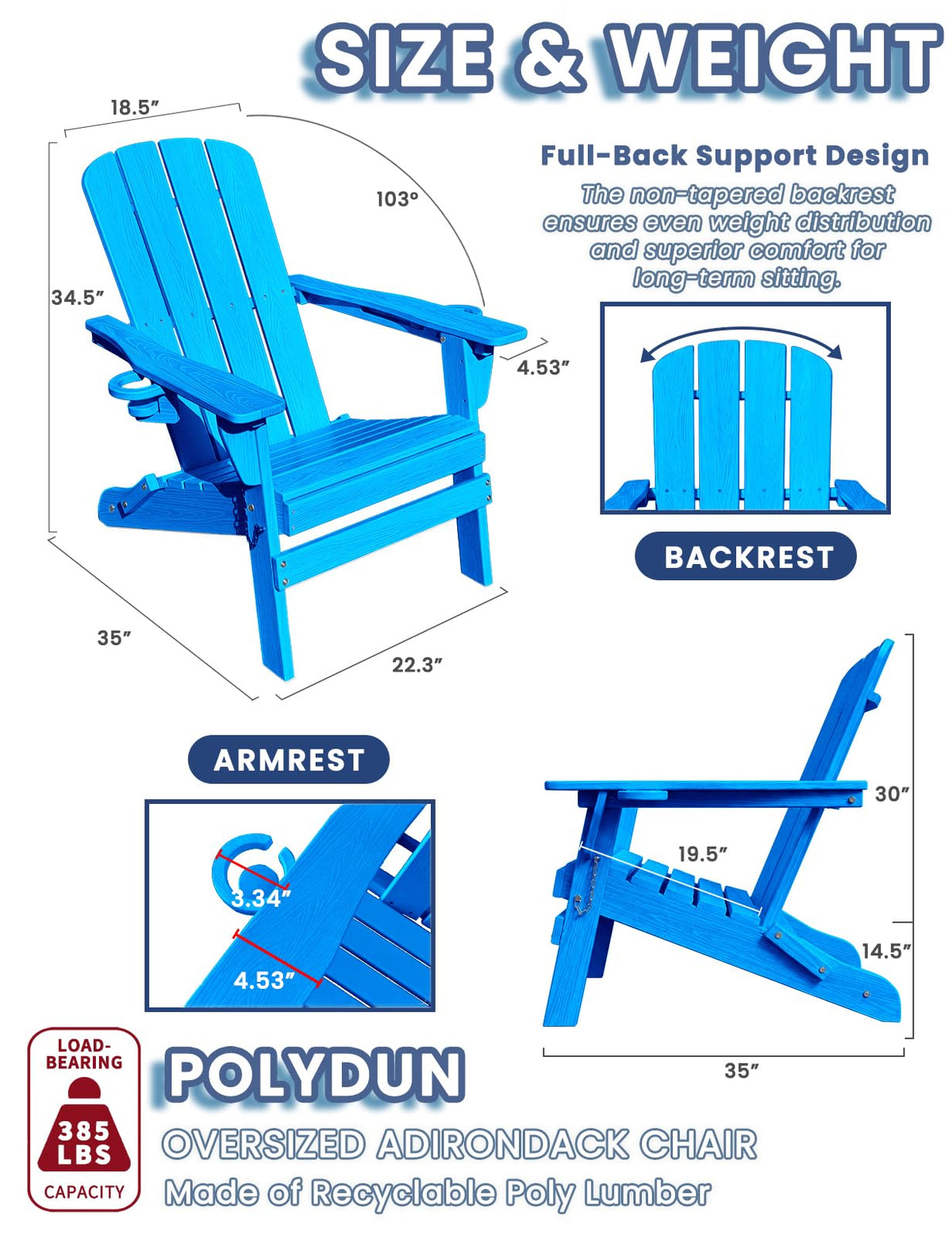 Folding Adirondack Chair with 2 Cup Holders H906