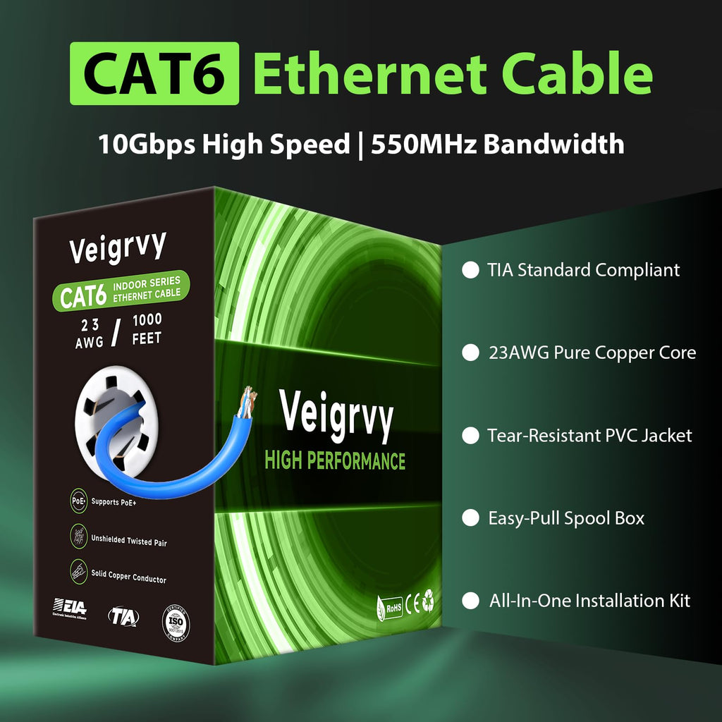 Cat 6 1000 ft 23AWG Solid Bare Copper UTP Ethernet Cable G433