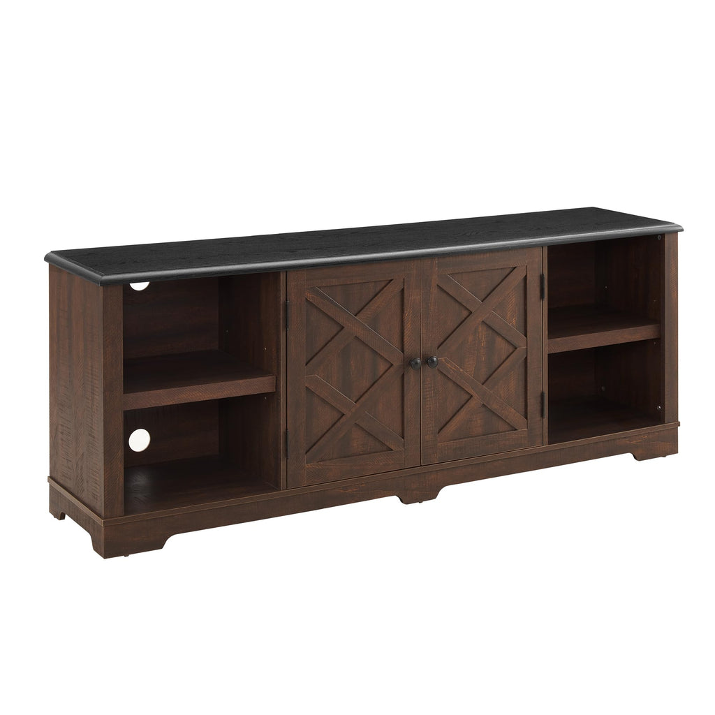 Espresso and Black TV Media Stand with Open Shelves and Closed Cabinets V574455