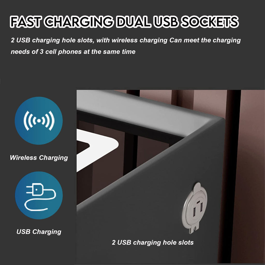 Gray Nightstands with Wireless Charging Station and USB Charging C345