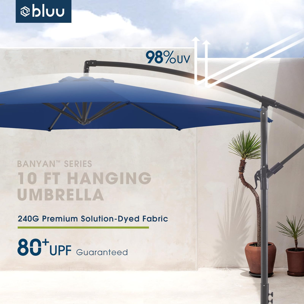 10 FT Navy Blue Patio Offset Umbrella Q8377