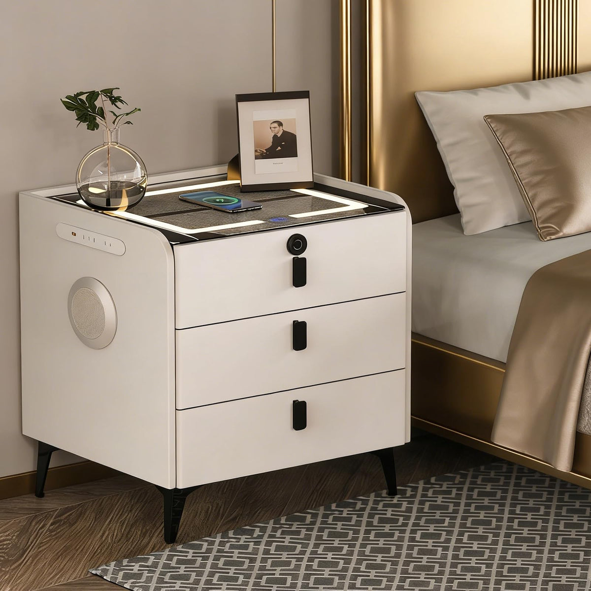 Wireless Charging Nightstand with Fingerprint Lock Z317