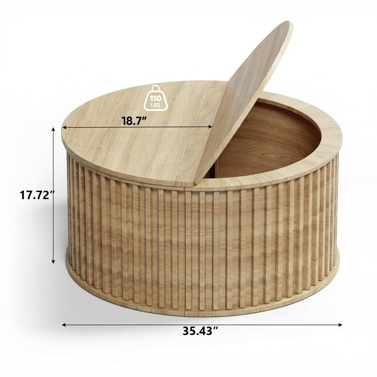 Round Coffee Table with Storage, 35.43" Fluted Center Table P3672