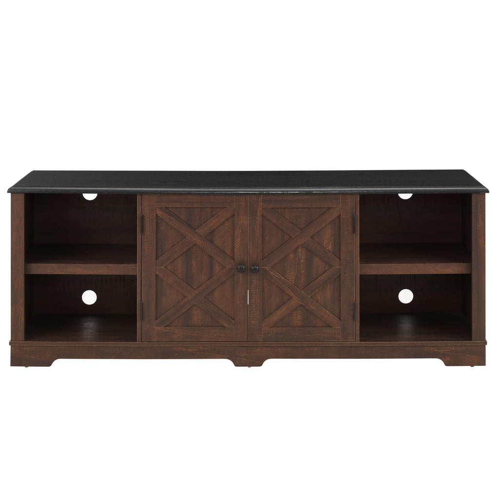 Espresso and Black TV Media Stand with Open Shelves and Closed Cabinets V574455
