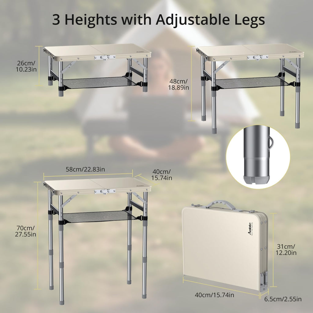 2 ft Small Folding Table, 3 Adjustable Height W1326