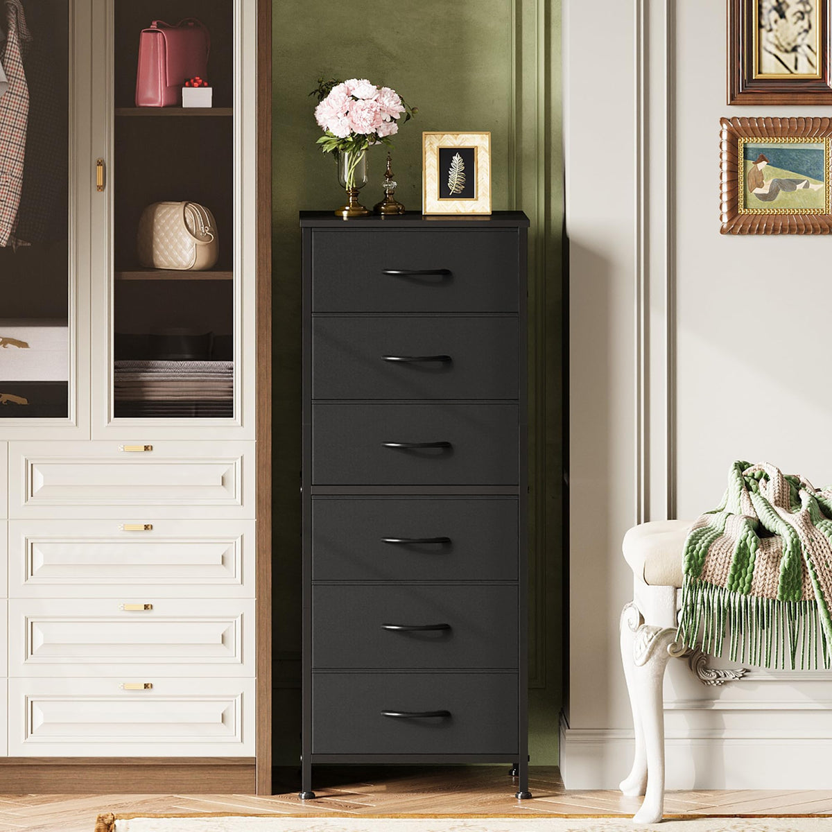 Black 6 Drawer Tall Dresser R4769