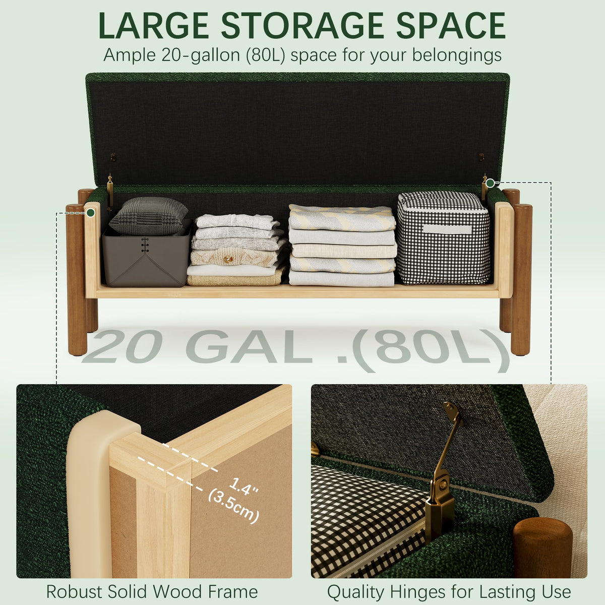Green Fabric Upholstered Storage Bench I5295