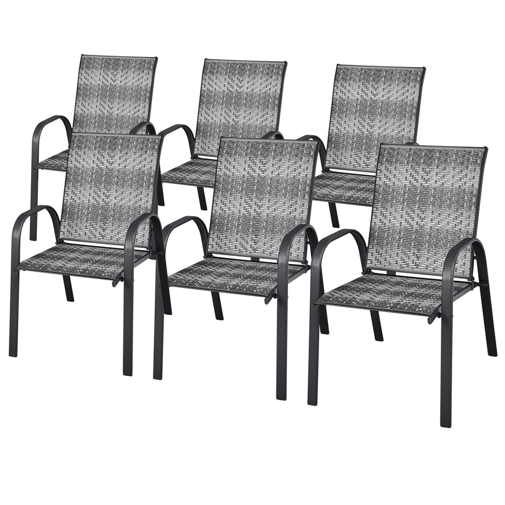 Stackable PE Wicker Patio Arm Chairs Set of 6 C627