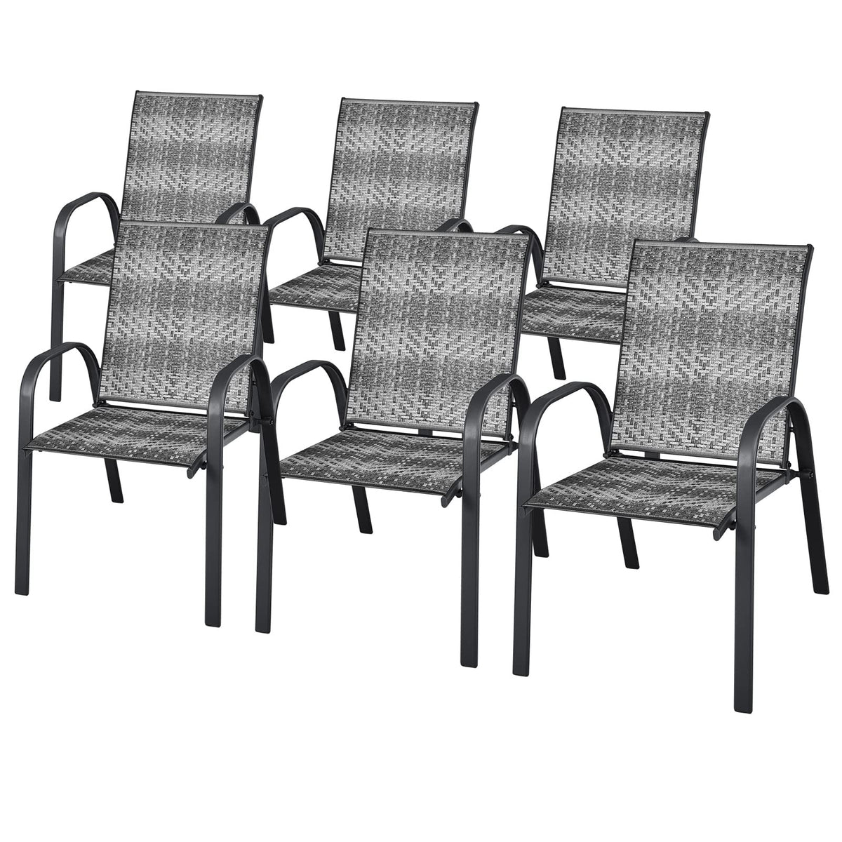 Stackable PE Wicker Patio Arm Chairs Set of 6 C627