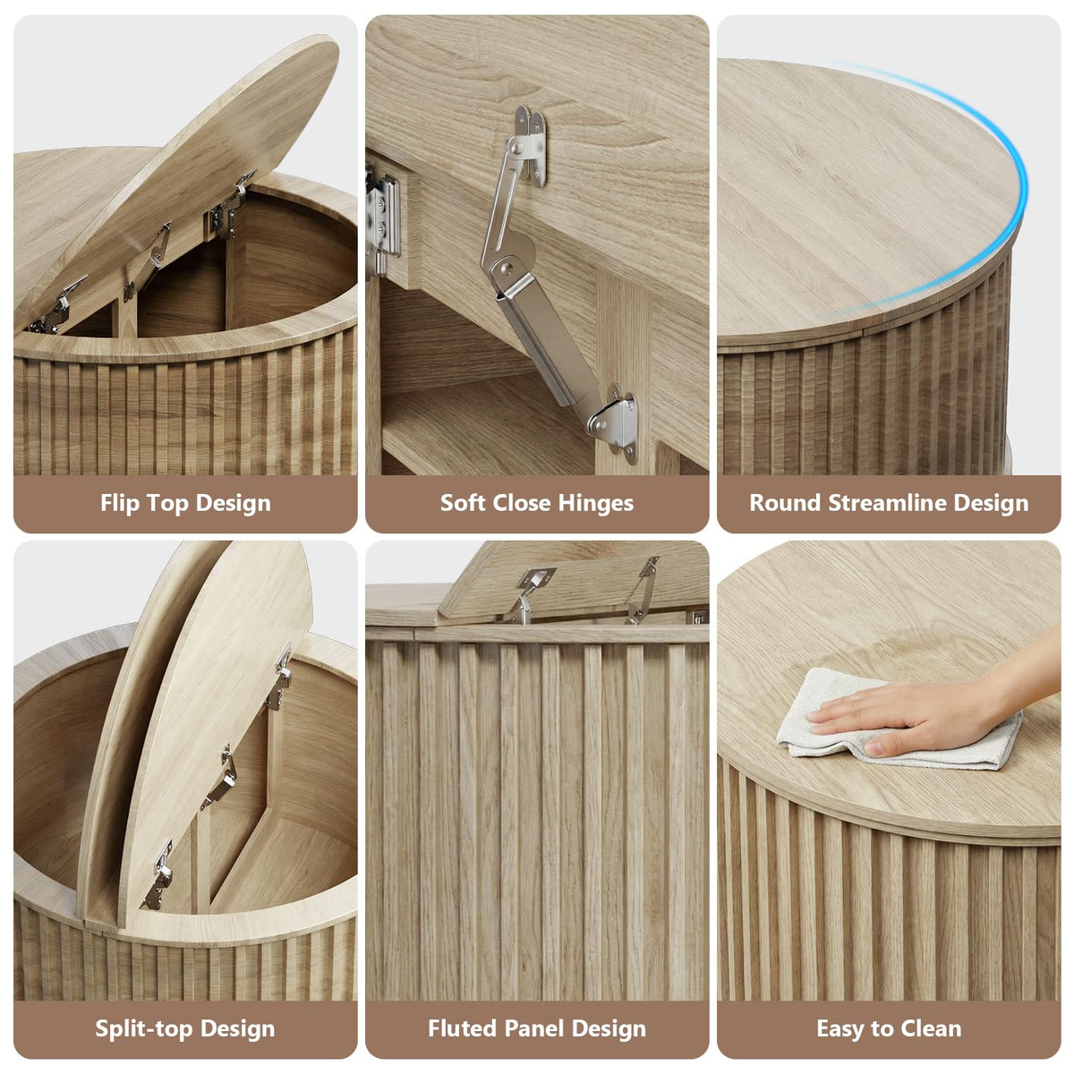 Round Coffee Table with Storage, 35.43" Fluted Center Table P3672