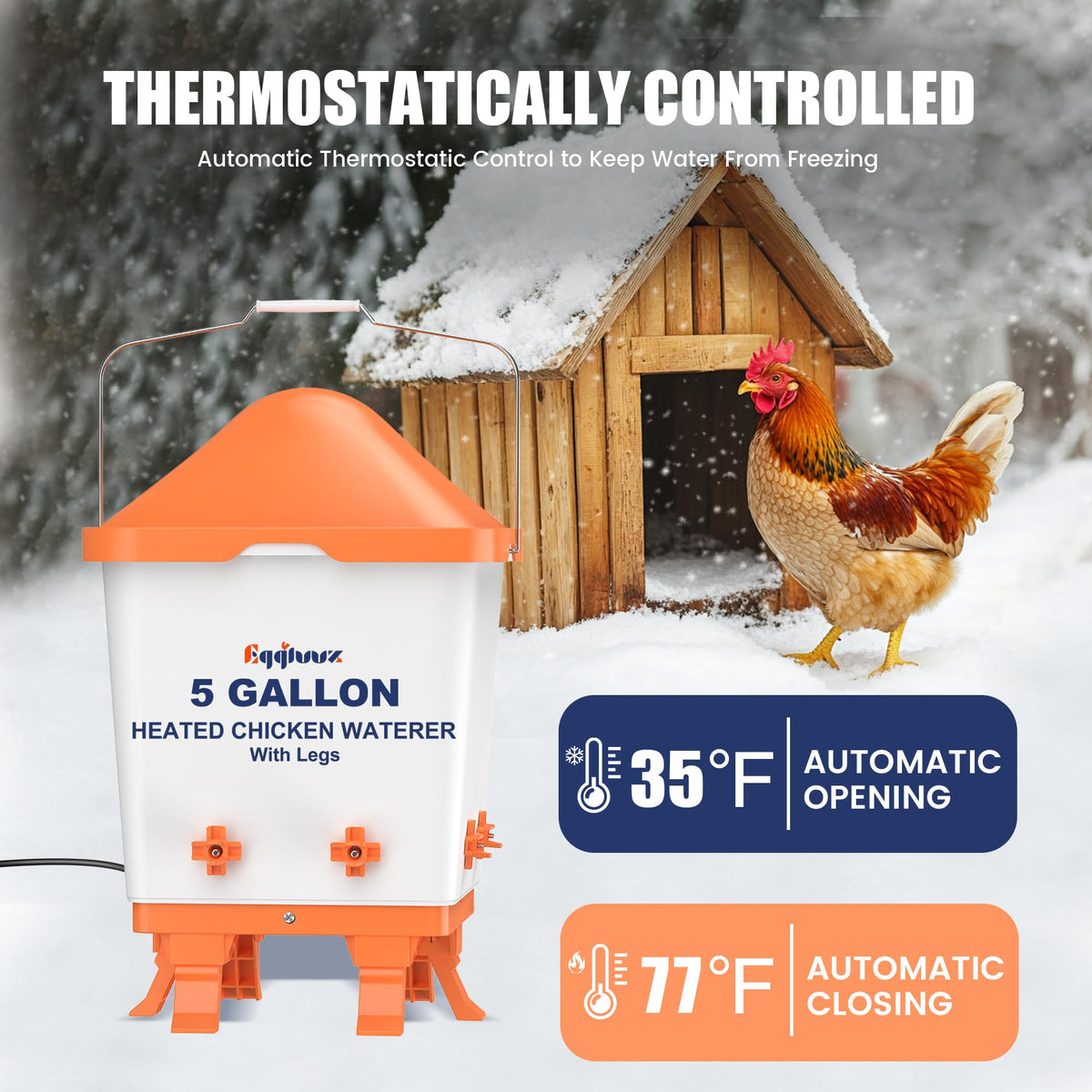 Heated Chicken Waterer 5 Gallon Thermostatically Controlled X451112